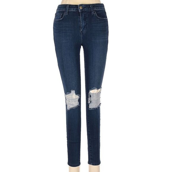 L'Agence Dark Wash Distressed Skinny Jeans Mid Rise SIze 25 NWOT - Picture 1 of 9